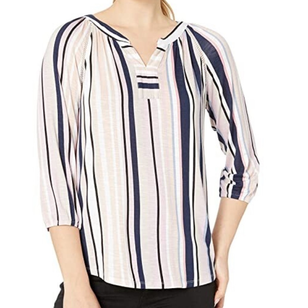 Tribal Brand Striped 3/4 Sleeve Henley Top Women’s Size XXL